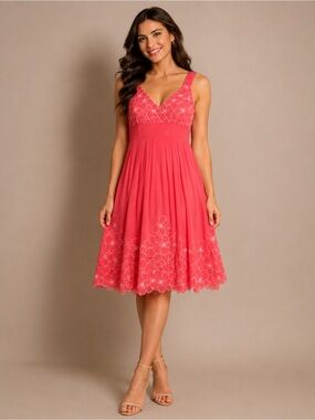 Antonio Melani Coral Pink Embroidered Floral Sleeveless Fit & Flare Dress 10